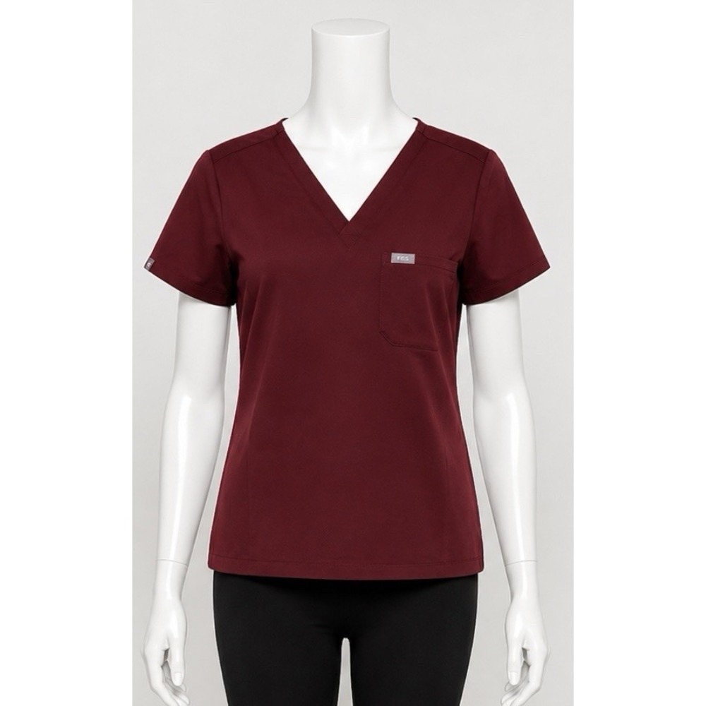 FIGS Women's Catrina V Neck Scrub Top Shirt Medium M Burgundy Classic